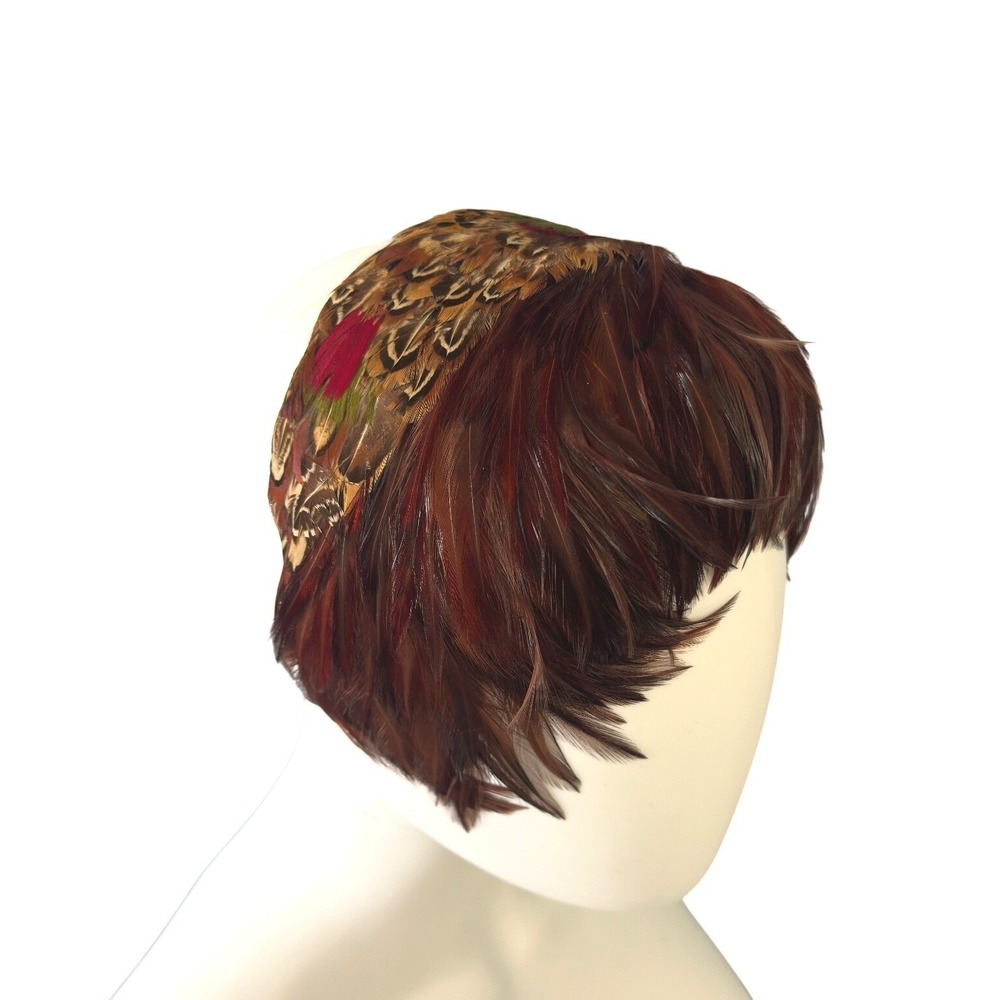 Vintage 50s 60s Pheasant Feather Fascinator Headband Hat Brown JS